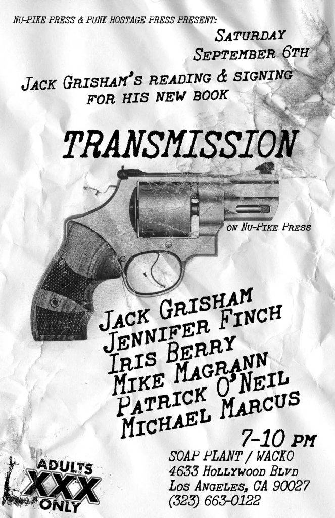 Event flier for book reading at venue in Hollywood, CA