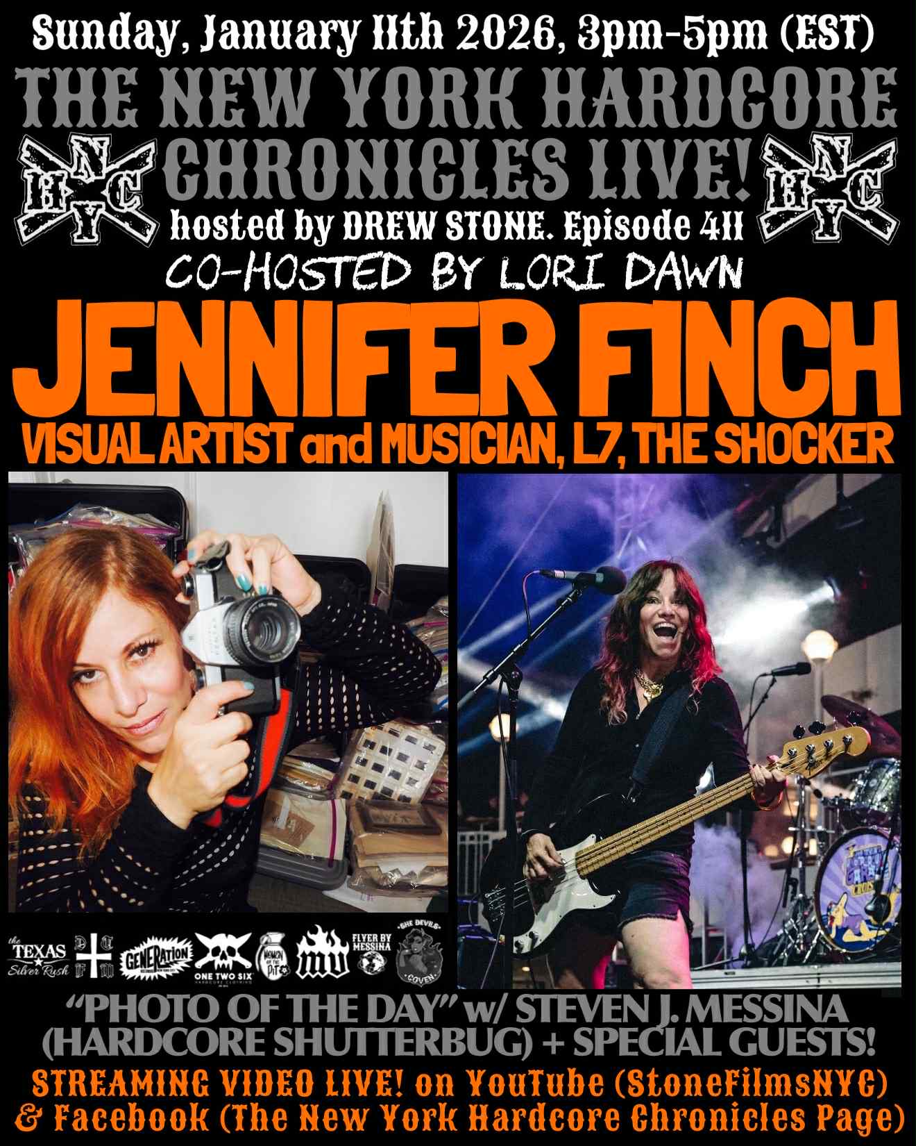 Jennifer Finch appearance flier for The New York Hardcore Chronicles podcast